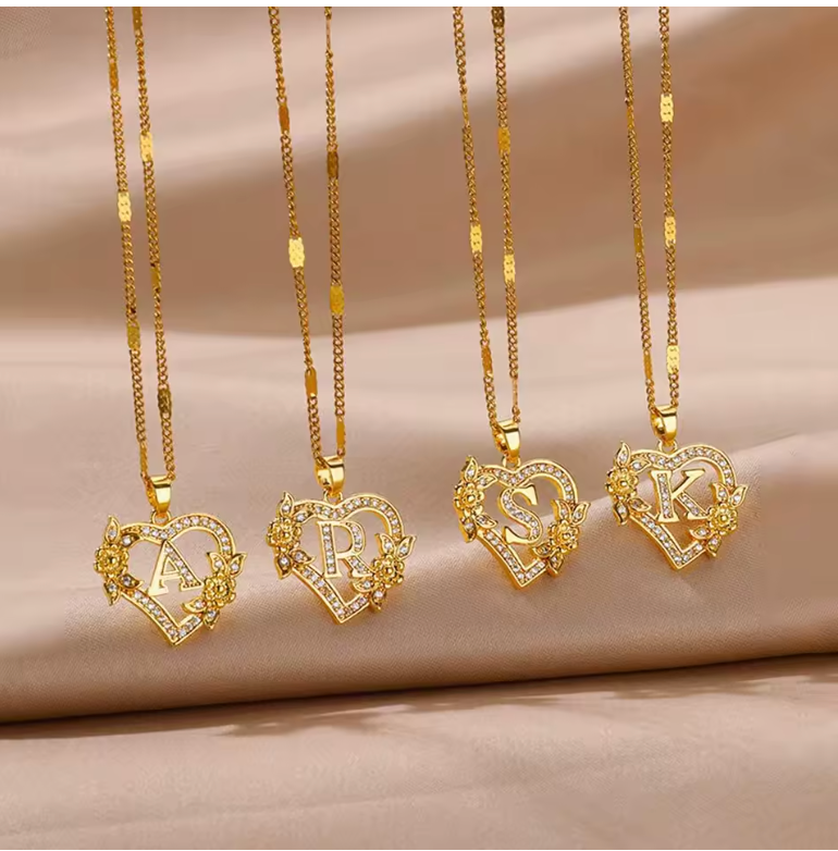 Gold Initial Heart Necklace A–Z