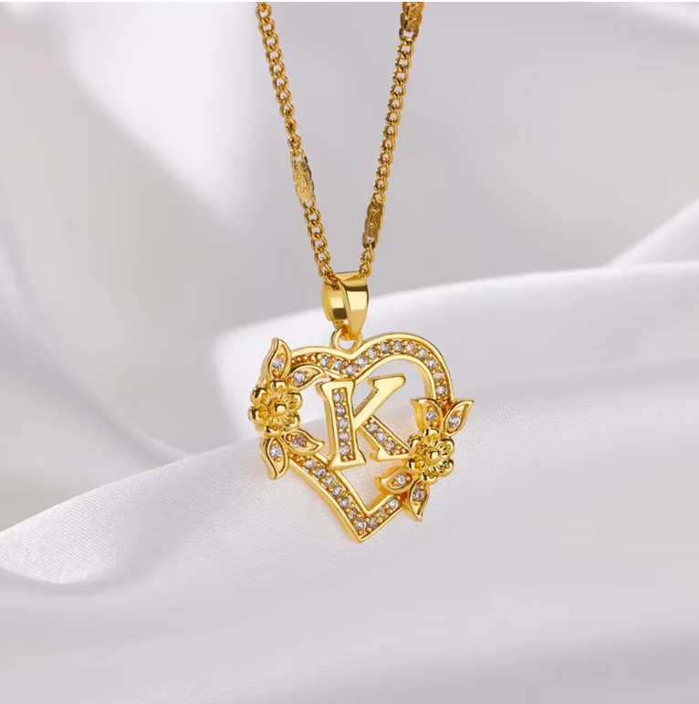 Gold Initial Heart Necklace A–Z