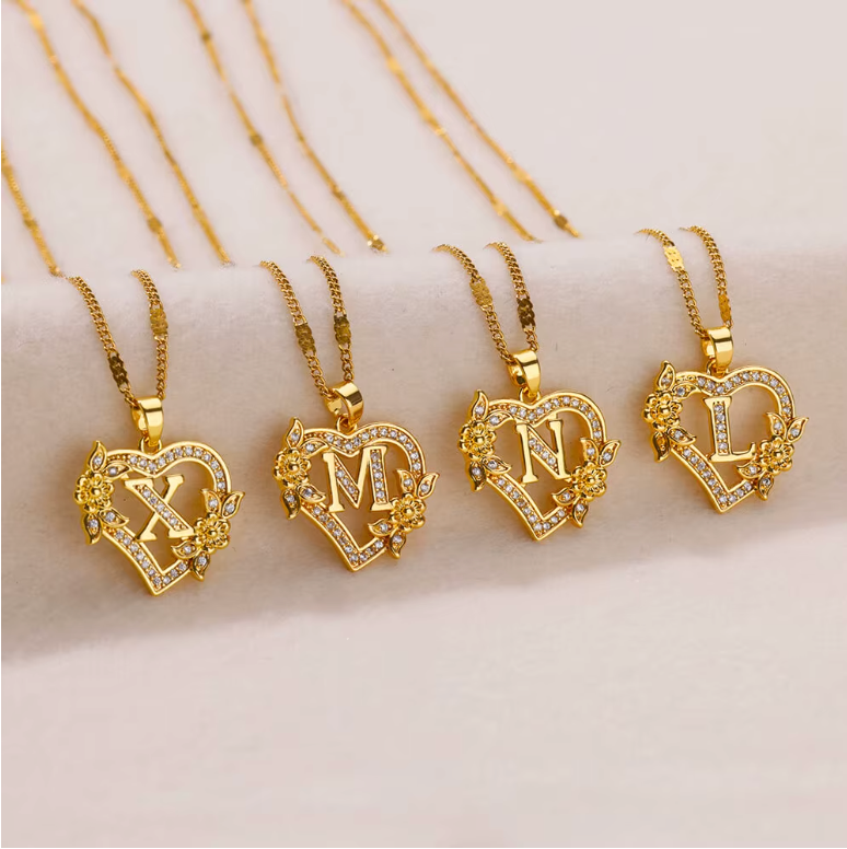 Gold Initial Heart Necklace A–Z