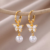 Gold Pearl Drop Hoop Earrings