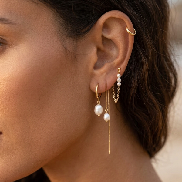 Pearl Dangle Hoop Earrings Set