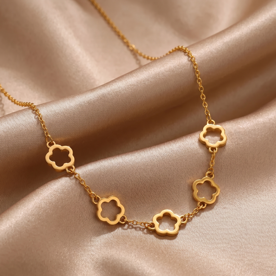 Waterproof Gold Floral Necklace & Bracelet