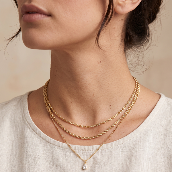 Gold Triple Layered Chain Necklace Sets