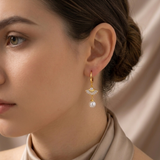 Gold Pearl Drop Hoop Earrings
