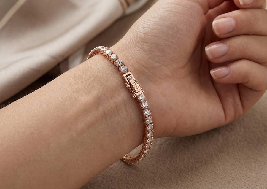 925 Sterling Silver Rose Gold Tennis Bracelet