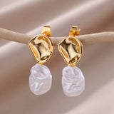 Gold Pearl Drop Hoop Earrings