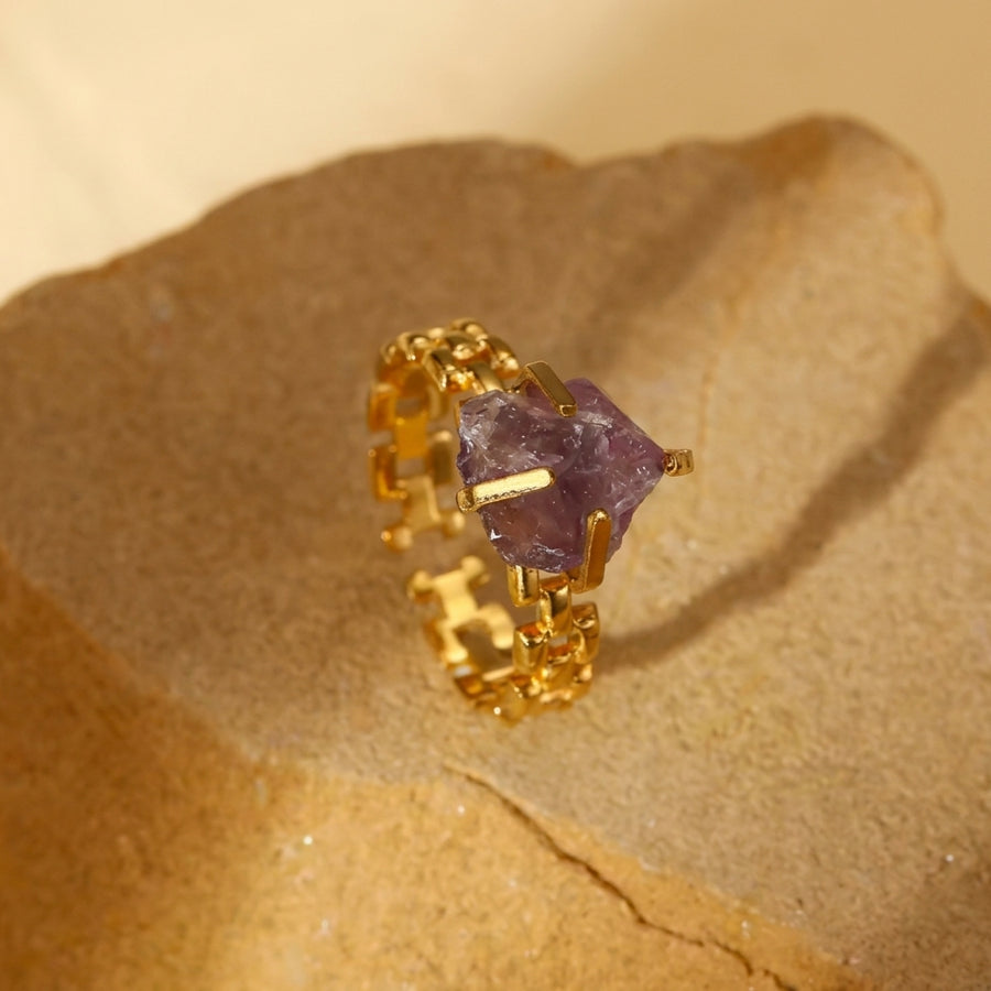 Adjustable Amethyst Stone Ring
