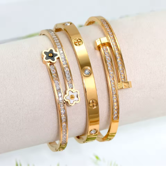 Gold Clover & Cross Bracelet Stack