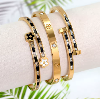 Gold Clover & Cross Bracelet Stack