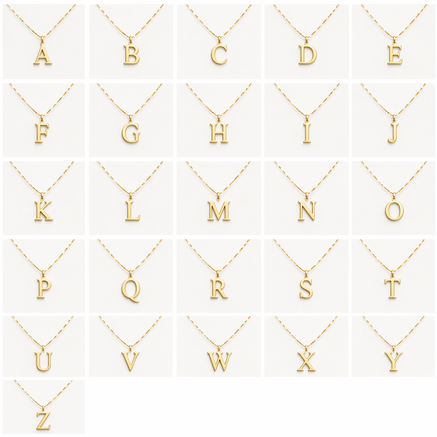 A-Z Gold Initial Necklace Personalized 18K Letter Charm