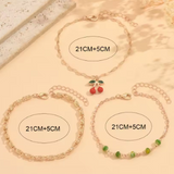 Cherry Beaded Anklet Set