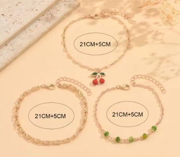 Cherry Beaded Anklet Set