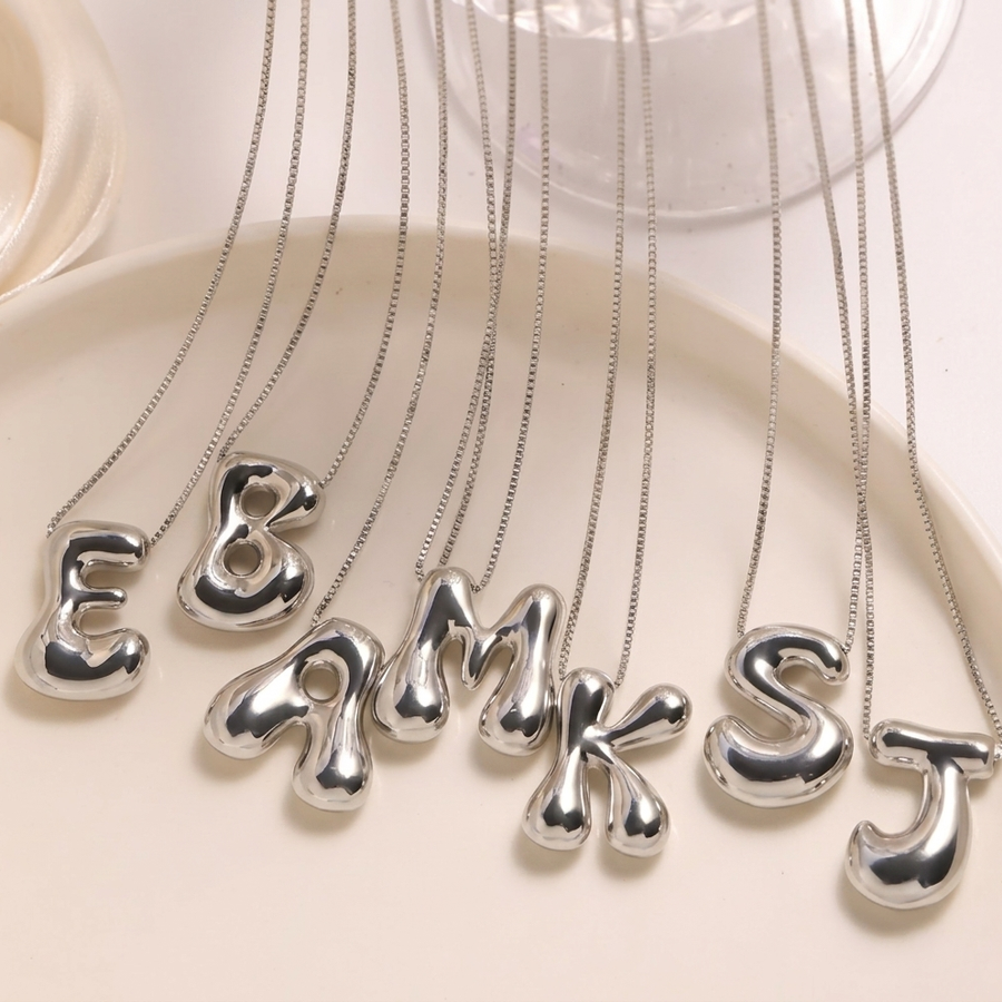 Chunky Bubble Letter Initial Necklace