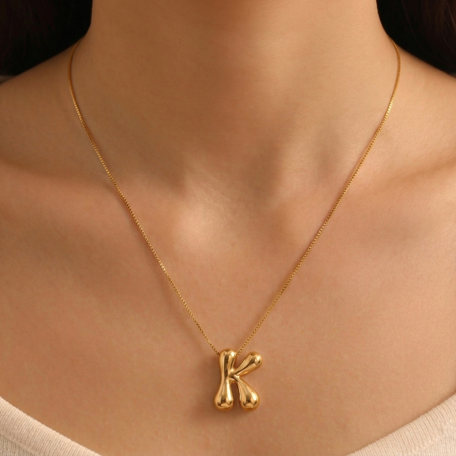 Chunky Bubble Letter Initial Necklace