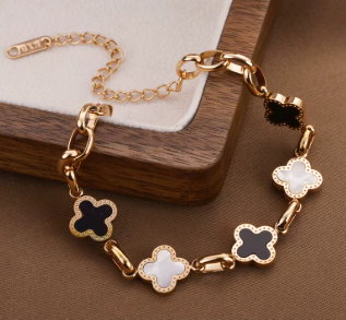 Four-Leaf Clover Adjustable Charm Bracelet