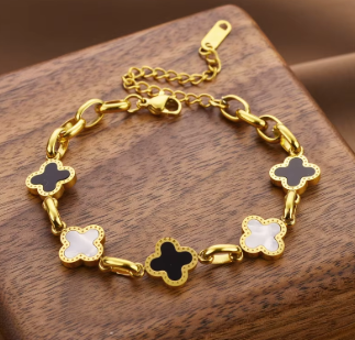 Four-Leaf Clover Adjustable Charm Bracelet