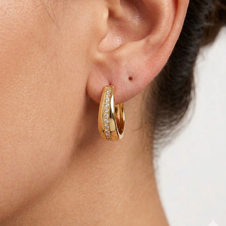 Gold Hoop Earrings with Cubic Zirconia