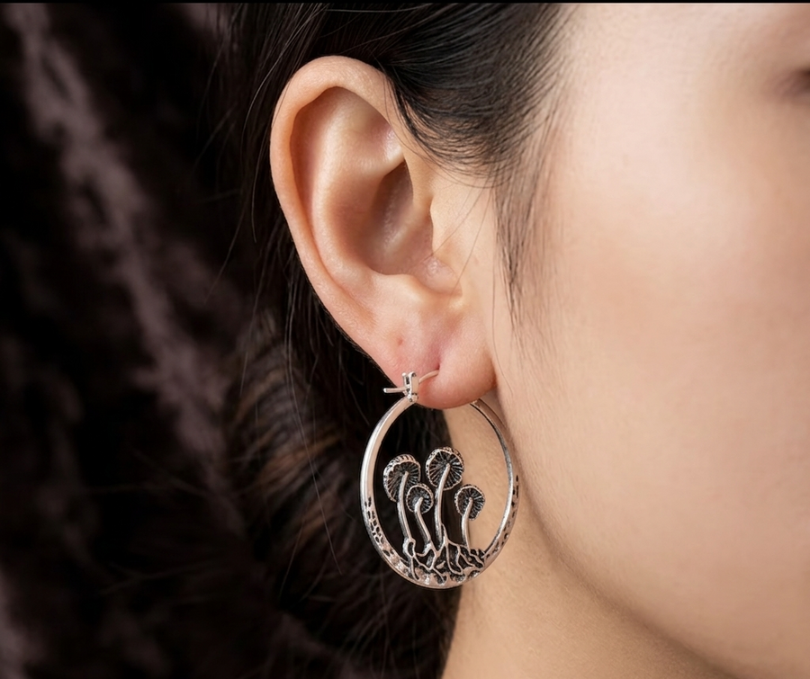 Gothic Mushroom Hoop Earrings