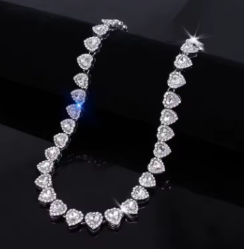 Heart Rhinestone Tennis Necklace And Bracelet