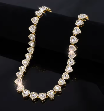 Heart Rhinestone Tennis Necklace And Bracelet