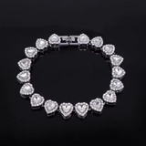 Heart Rhinestone Tennis Necklace And Bracelet
