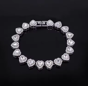 Heart Rhinestone Tennis Necklace And Bracelet