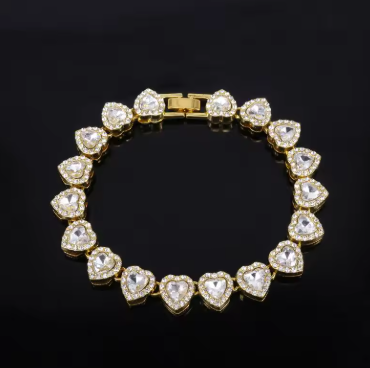 Heart Rhinestone Tennis Necklace And Bracelet