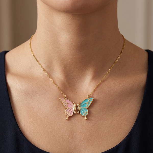 Minimalist Couple Butterfly Pendant Necklace