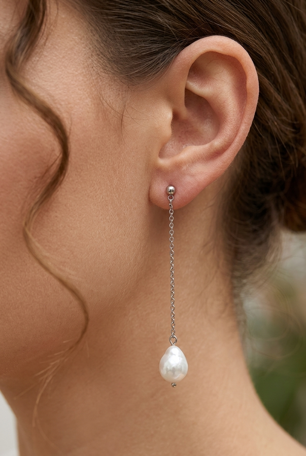 Minimalist Pearl Chain Earrings