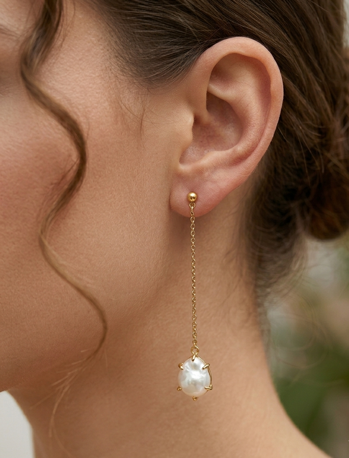 Minimalist Pearl Chain Earrings