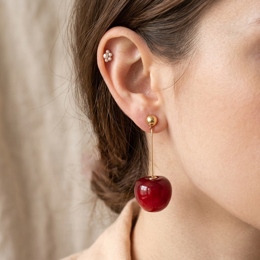 Red Cherry Elegant Fruit Earrings