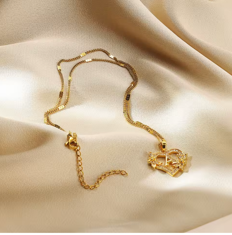 Gold Initial Heart Necklace A–Z