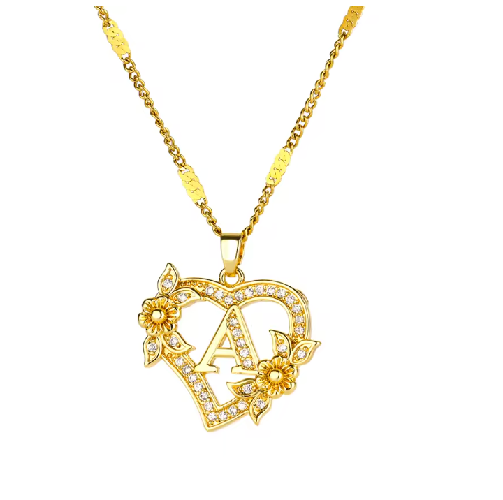 Gold Initial Heart Necklace A–Z