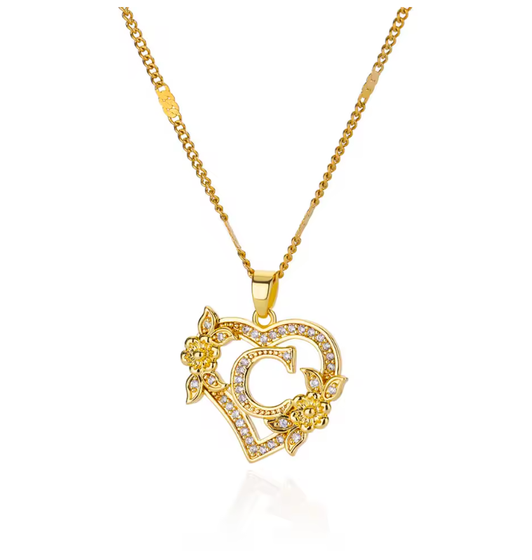Gold Initial Heart Necklace A–Z