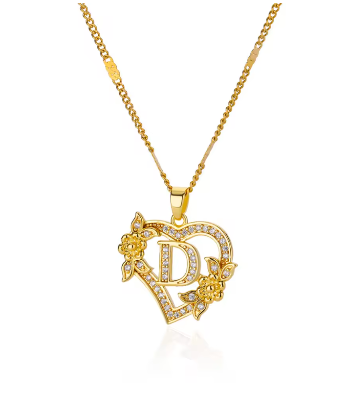 Gold Initial Heart Necklace A–Z