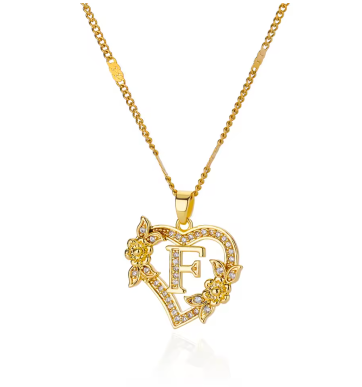 Gold Initial Heart Necklace A–Z
