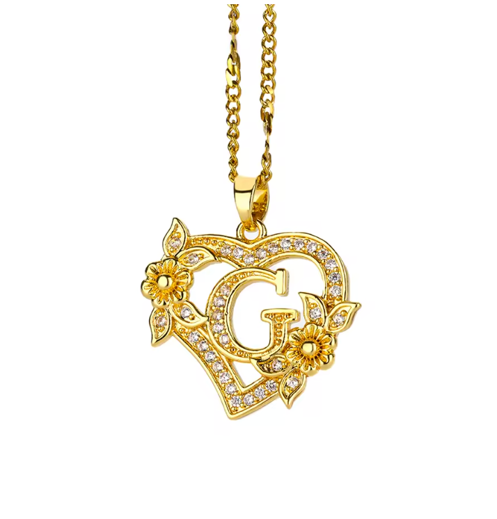 Gold Initial Heart Necklace A–Z