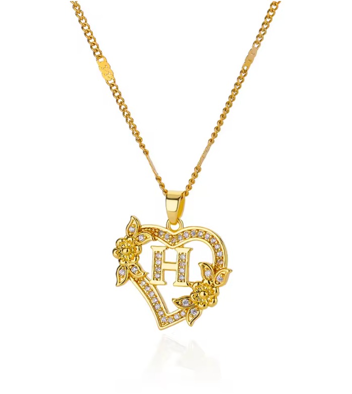 Gold Initial Heart Necklace A–Z