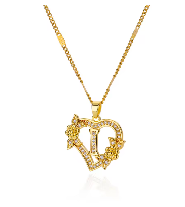 Gold Initial Heart Necklace A–Z