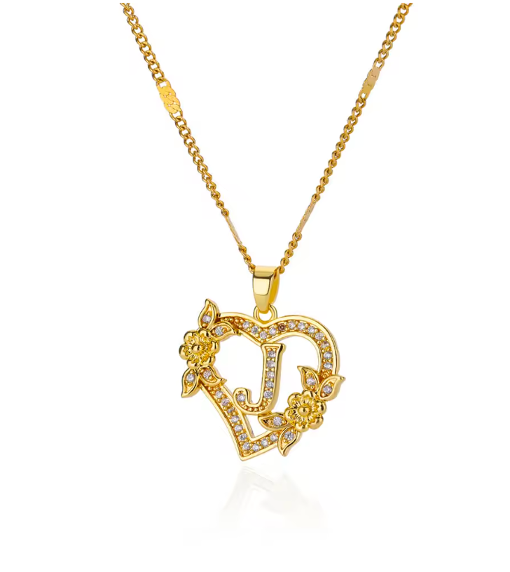 Gold Initial Heart Necklace A–Z