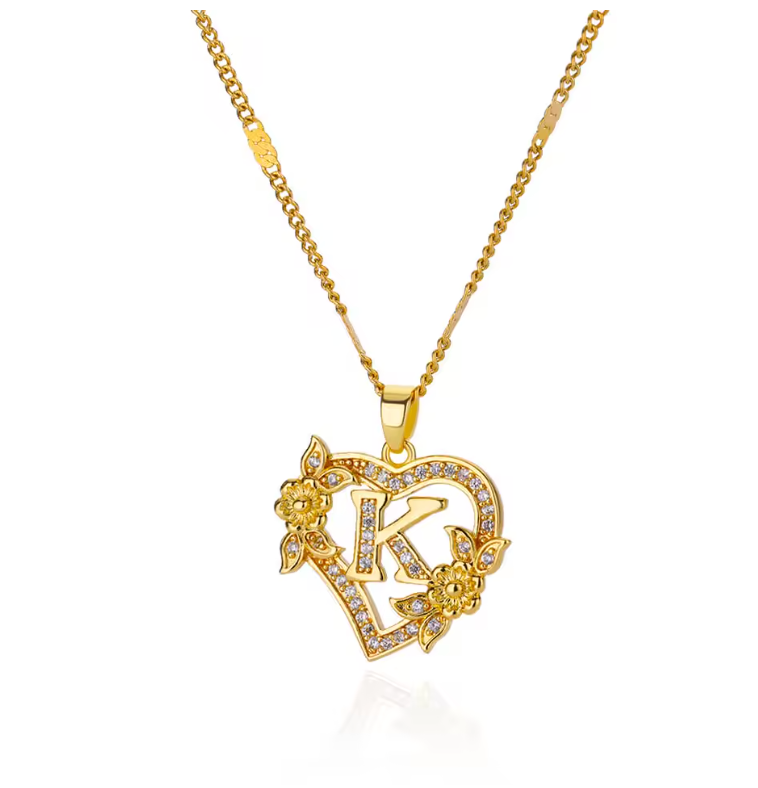 Gold Initial Heart Necklace A–Z