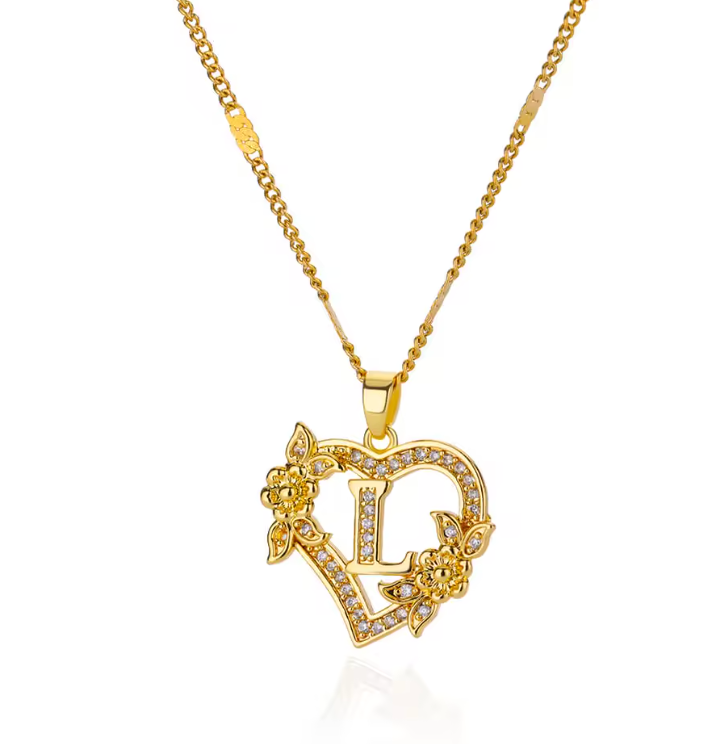 Gold Initial Heart Necklace A–Z