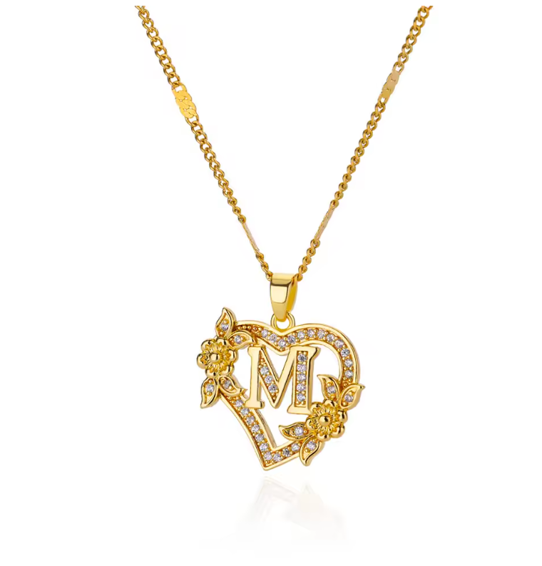 Gold Initial Heart Necklace A–Z