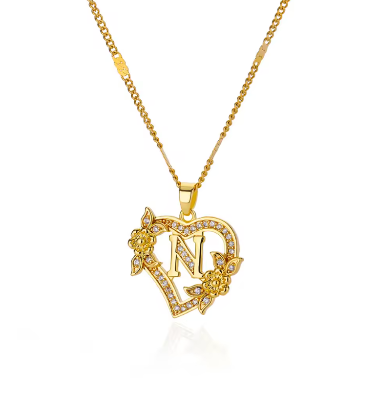 Gold Initial Heart Necklace A–Z