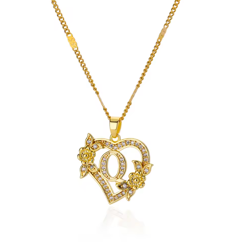 Gold Initial Heart Necklace A–Z