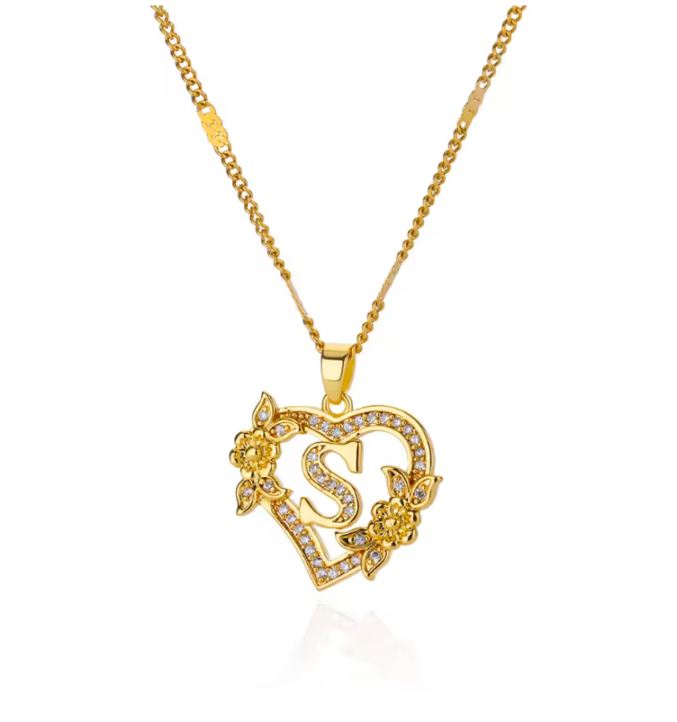 Gold Initial Heart Necklace A–Z