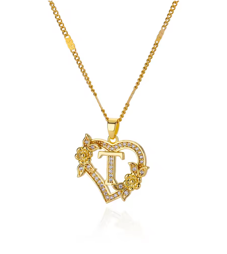 Gold Initial Heart Necklace A–Z