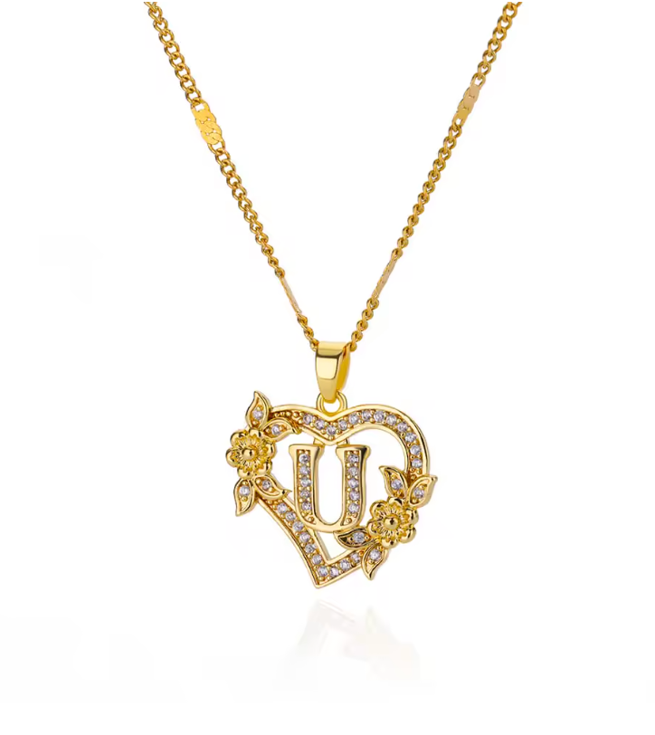 Gold Initial Heart Necklace A–Z