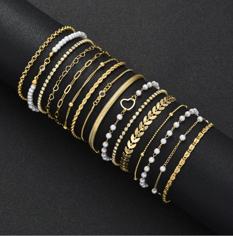 16PCS Minimalist Heart Pearl Bracelet Set - Gift for Her