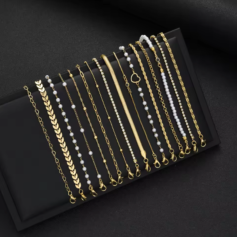 16PCS Minimalist Heart Pearl Bracelet Set - Gift for Her